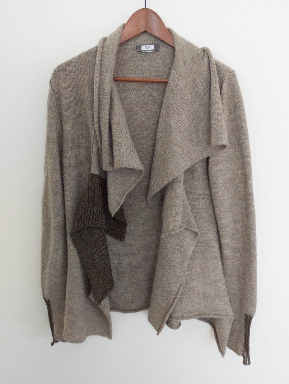 Crea Concept Taupe Brown Asymmetric Waterfall Cardigan Lagenlook Knit Sweater